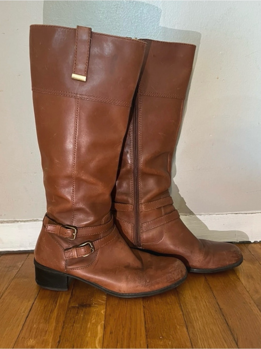 Bandolino Chestnut Brown Leather Mid-Calf Women's Heeled Boots
